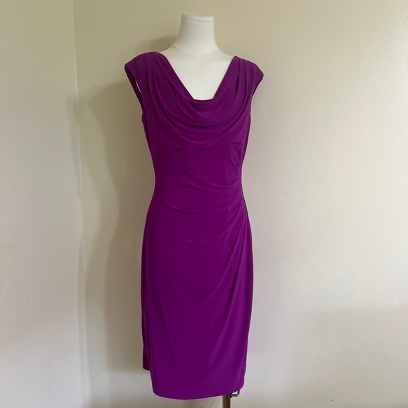 Lauren Ralph Lauren Dresses & Skirts - Lauren Ralph Lauren Purple Cowl Neck Ruched Sheath Dress Womens Cocktail Formal